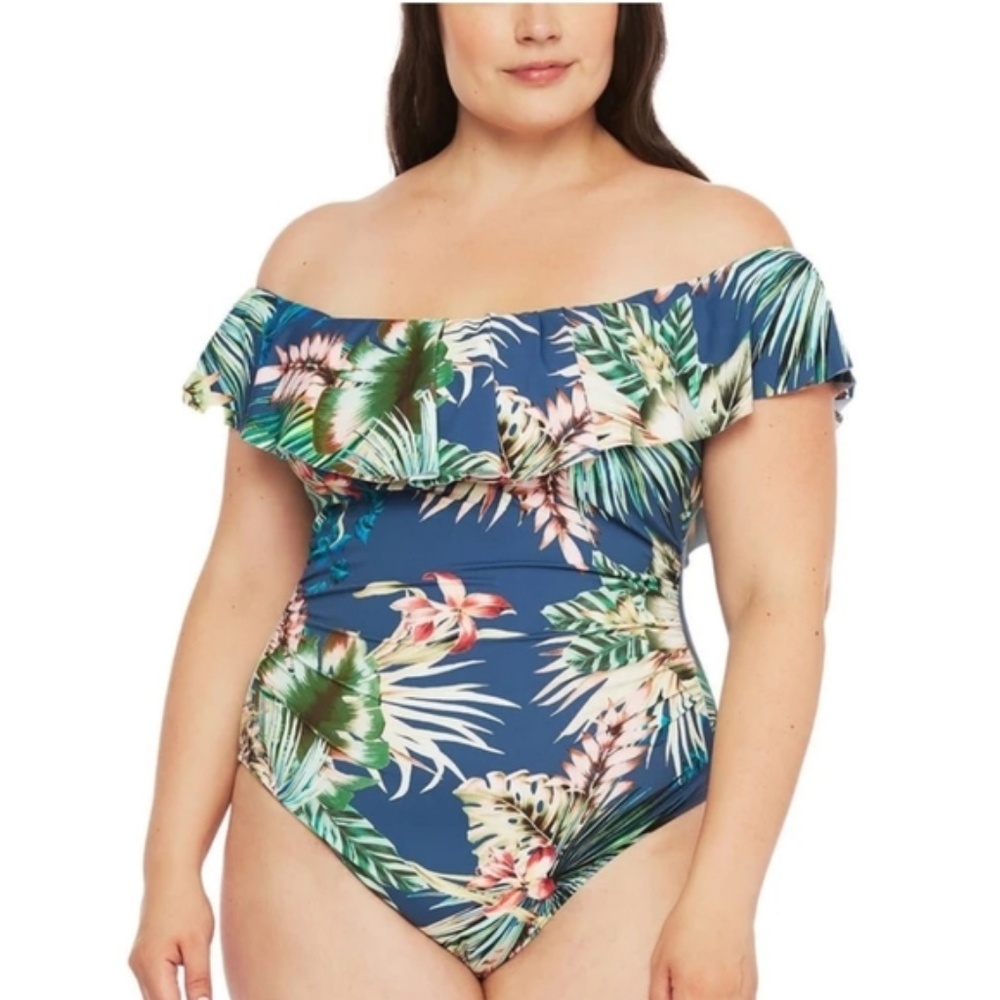 NWT $134 LA BLANCA 22W TROPICAL RAIN OFF SHOULDER - Picture 10 of 10